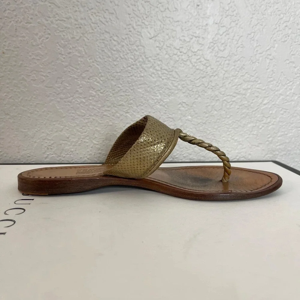 Salvatore Ferragamo Brown Tan Bronze Metallic Thong Sandals Slip On Women's 7 US